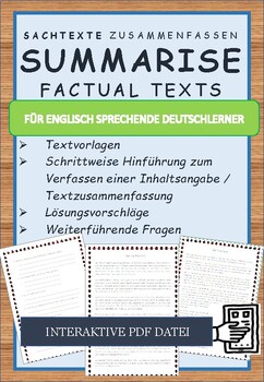Preview of Learning German: Summarizing factual texts -Sachtexte zusammenfassen Interactive