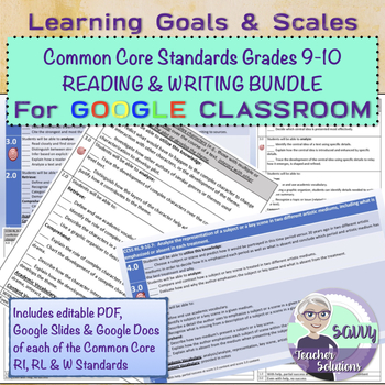 Preview of Learning Goals & Scales BUNDLE Common Core RI, RL & W Standards GOOGLE VERSION