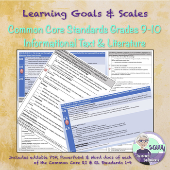 Preview of Learning Goals & Scales for Grades 9-10 Common Core RI & RL Standards
