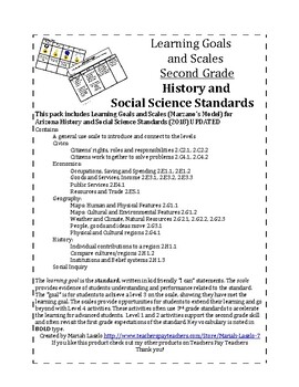 Preview of Learning Goals and Scales Second Grade Social Studies UPDATED