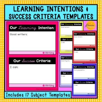 Preview of Learning Intentions & Success Criteria Templates