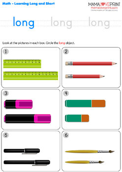 Preview of Learning Long and Short Kindergarten Math Worksheets
