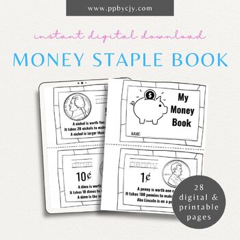 Preview of Learning Money Staple Book | Counting Coins And Dollars Worksheet