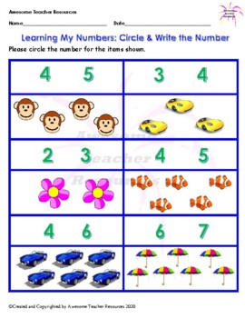 Learning My Numbers: Count, Color, and Trace Worksheet | TPT