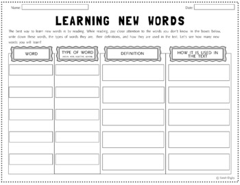 learning new words close reading and vocabulary worksheet with fillable pdf