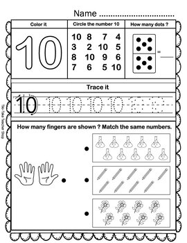 Learning Numbers Worksheets - Numbers 1 to 10 by Tiki-Taka Teacher Shop