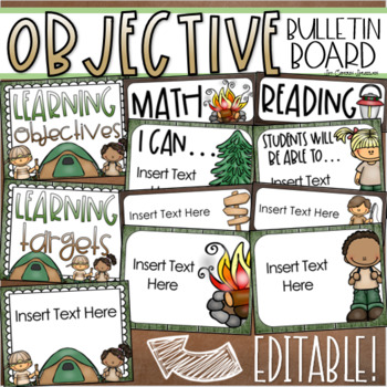 Preview of Learning Targets Bulletin Board Objectives Posters Camping Camp Out Editable