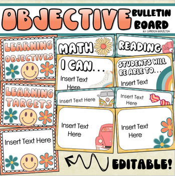 Preview of Learning Targets Bulletin Board Objectives Posters Groovy Retro Editable