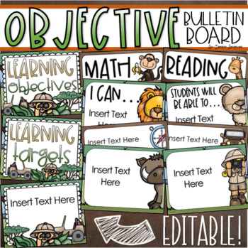 Preview of Learning Targets Bulletin Board Objectives Posters Jungle Safari Editable