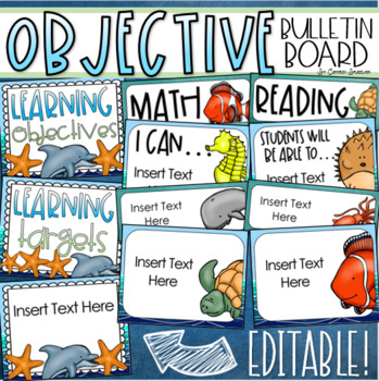 Preview of Learning Targets Bulletin Board Objectives Posters Ocean Under the Sea Editable