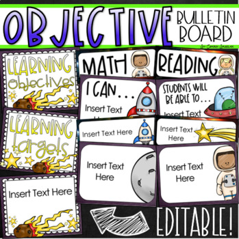 Preview of Learning Targets Bulletin Board Objectives Posters Outer Space Editable