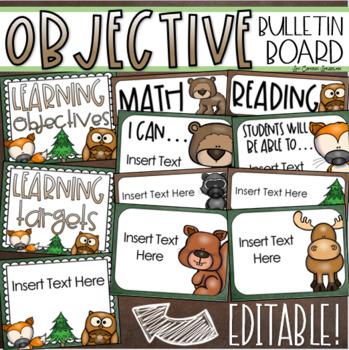 Preview of Learning Targets Bulletin Board Objectives Posters Woodland Animals Editable