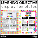 Learning Objectives Display | Editable Learning Targets fo
