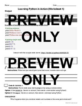 Preview of Learning Python in Action (Workbook 1)