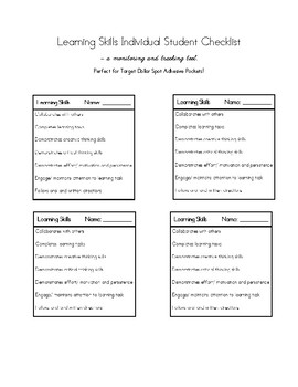 Preview of Learning Skills Checklist! Perfect for individual monitoring!