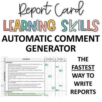 Preview of Learning Skills Comment Generator | Editable Report Card Comments Ontario