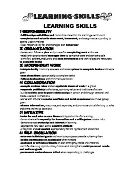 Preview of Learning Skills Comments and Next Steps