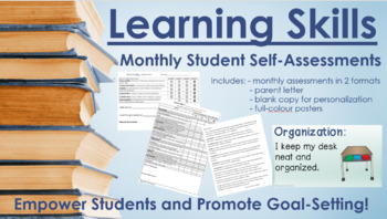 Preview of Learning Skills - Monthly Posters & Student Self-Assessments