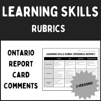 Preview of Learning Skills Rubirc/ Report Card Comments BUNDLE