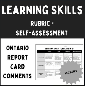 Preview of Learning Skills Rubric and Self-Assessment Bundle Ontario Version 3
