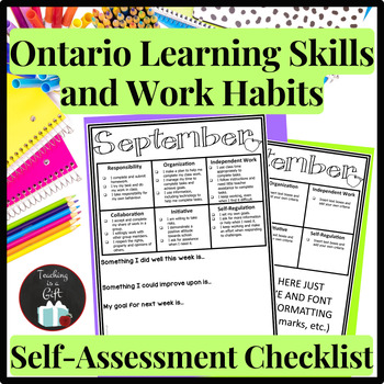 Preview of ONTARIO LEARNING SKILLS AND WORK HABITS - SELF-ASSESSMENT - CUSTOMIZABLE