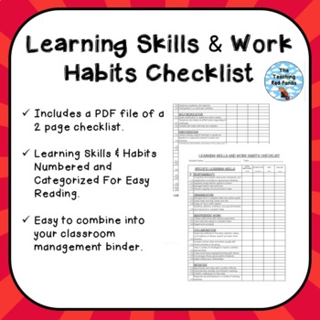Preview of Learning Skills and Work Habits Teacher's Checklist - Ontario Report Card