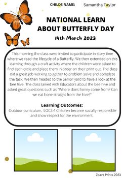 Preview of Learning Story Template- National Learning about Butterfly Day