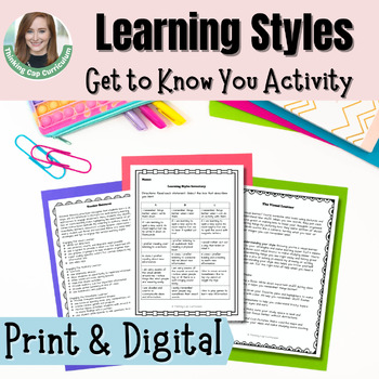 Preview of Learning Styles Inventory Back To School Study Skills Activities Middle School