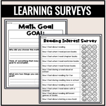 Preview of Learning Survey - Interest Survey - Goal Setting - Math and Reading