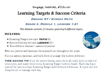 Preview of Learning Targets & Success Criteria: Engage NY/Eureka Math, 3rd Grade, Module 1