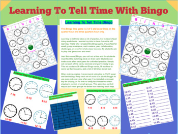 Preview of Learning To Tell Time Bingo #2 (quarter-hour & three-quarter hour)