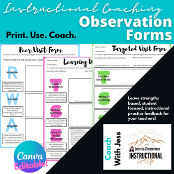 Preview of Observation Walk Through Form Instructional Coaches Classroom (Editable-Canva!)