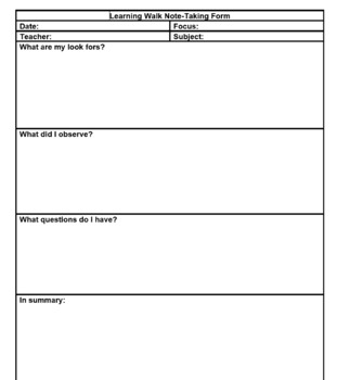 Preview of Learning Walk Observation Form