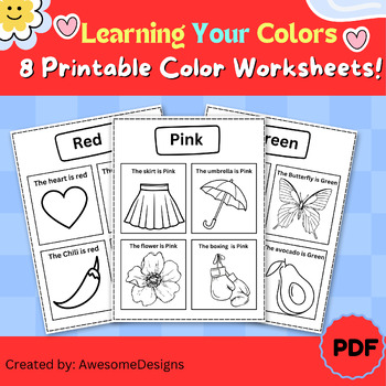 Learning your colors - 8 printable color worksheets! by AwesomeDesigns