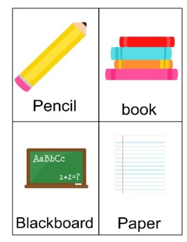 School Supplies Flashcards for Kids