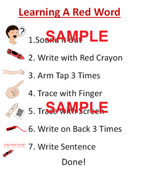 Preview of Learning a Red Word Steps Visual Chart (editable)
