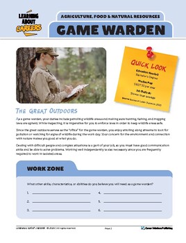 Preview of Learning about Careers: Veterinary Nurse & Game Warden