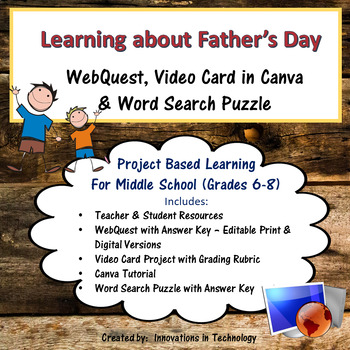 Preview of Learning about Father's Day - WebQuest, Video Card Project, & Word Search Puzzle
