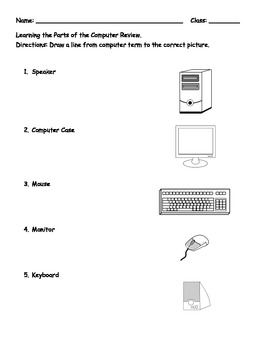 Learning the Computer Parts Matching Worksheet by Aimee Bloom | TpT