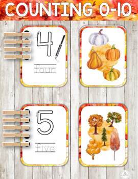 Preview of Learning to Count 0-10 Math Cards | English & Spanish | Fall Theme