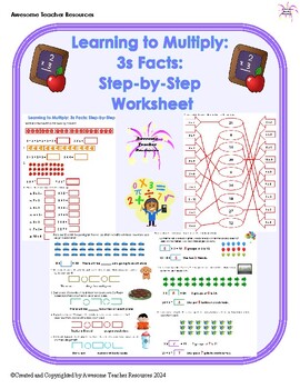 Preview of Learning to Multiply: 3s Facts Step-by-Step Worksheet