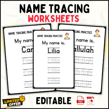 Preview of Learning to Write: Editable Name Tracing Worksheets for Preschoolers (PPT + PDF)