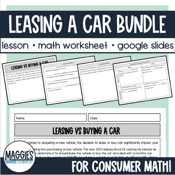 Preview of Consumer Math: Leasing vs Buying Car Lesson and Math Worksheet BUNDLE