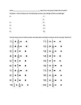 Preview of Least Common Denominator - 250 Worksheets