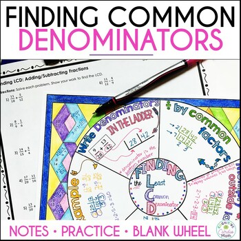 Preview of Least Common Denominators Guided Notes Doodle Wheel Using the Ladder Method