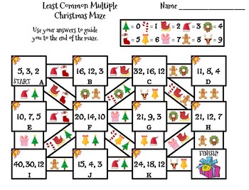 Least Common Multiple Activity: Christmas Math Maze By Science Spot