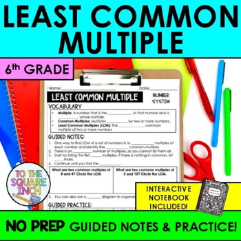 Preview of LCM Notes | Least Common Multiple Notes & Practice | +Interactive Math Notebook 