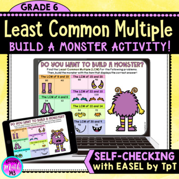 Preview of Least Common Multiple (LCM) Build a Monster Digital Activity (Self-Checking)