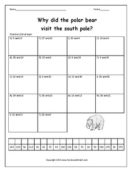 least common multiple lcm worksheet by funsheets4math tpt