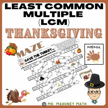 Preview of Least Common Multiple (LCM) Thanksgiving Maze - Save the Turkey!